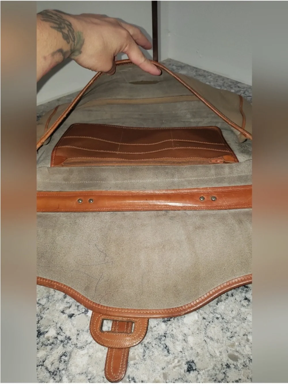 Dooney & Bourke Vintage All weather Taupe and Tan Two-Tone Leather Briefcase